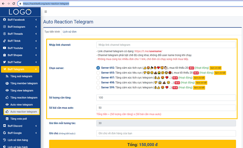 Phần mềm auto reaction telegram