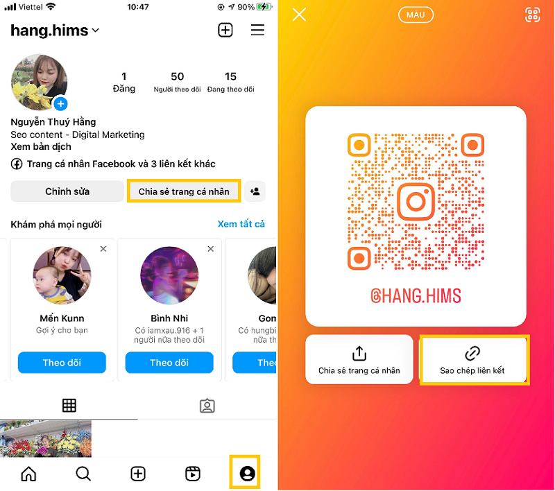 Cách lấy link instagram của mình trên điện thoại