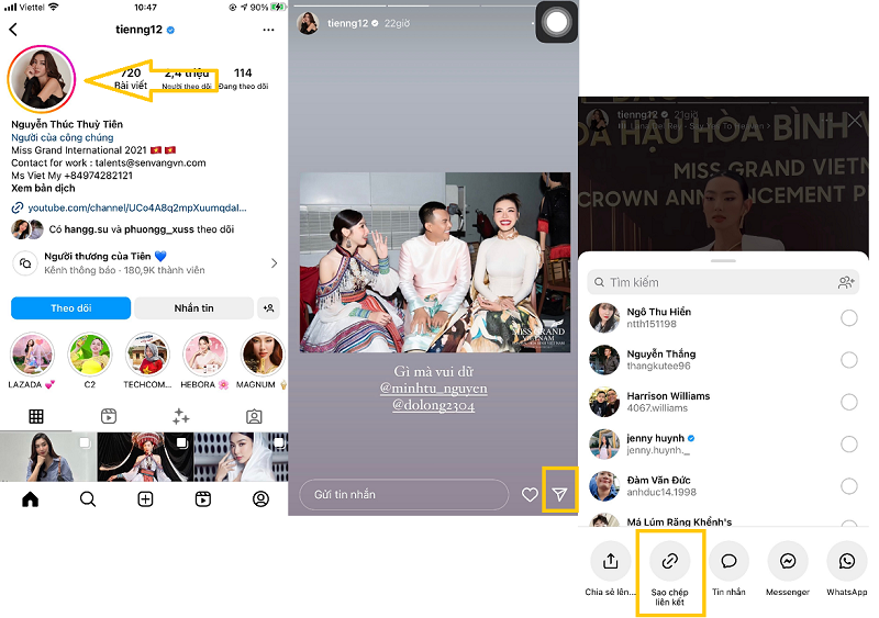 Cách sao chép liên kết story ig