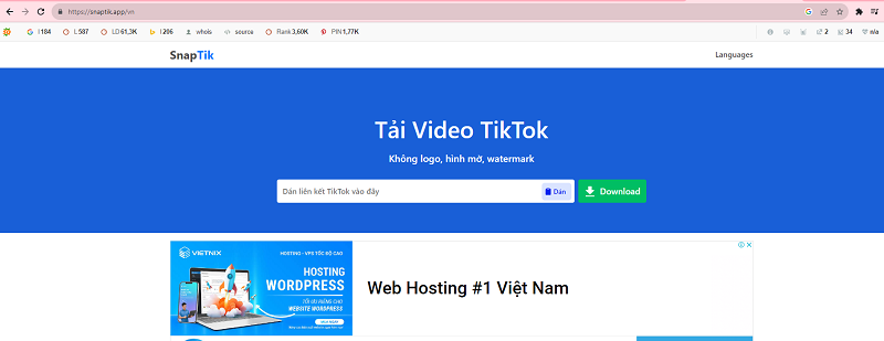 tải video Tiktok không logo bằng SnapTik