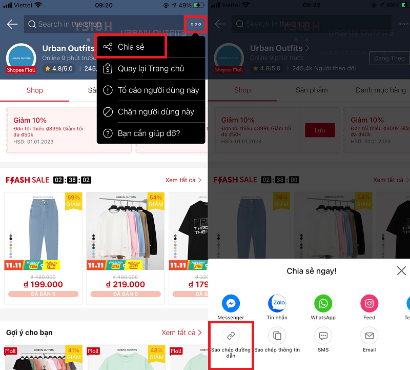 Lấy link tài khoản shopee cần tăng follow