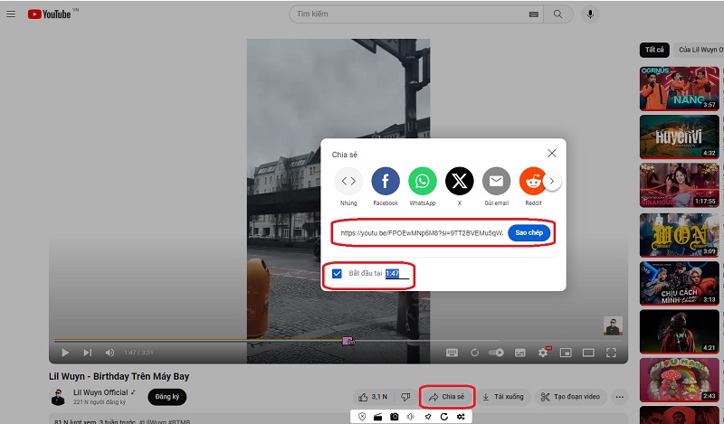 Cách lấy link video Youtube theo thời gian phát trên máy tính 1