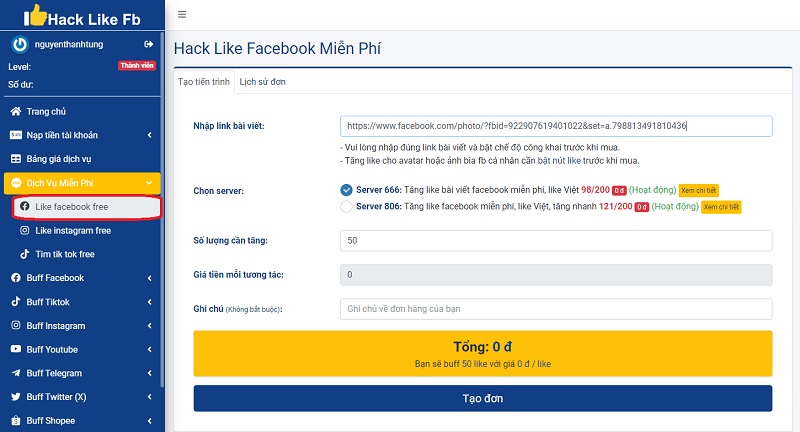 Hack 100 like Facebook miễn phí tại Hack Like Fb